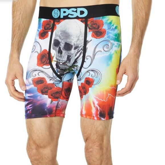 PSD Grateful Trip Skull Roses Tie Dye Mesh Mens Boxer Brief XXL Red Blue Yellow - Picture 2 of 9